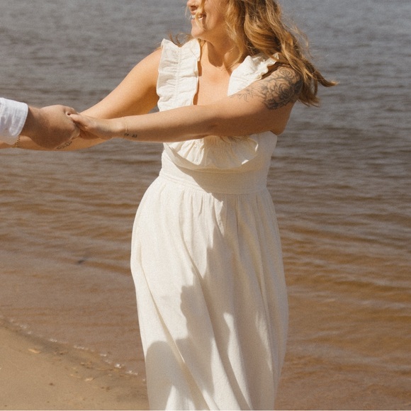 Free People Ruffle It Up Midi Dress in Ivory - Picture 2 of 7